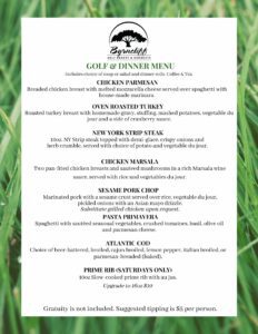 Golf & Dinner Menu Byrncliff Summer 2023