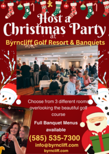 host a christmas party at byrncliff golf resort and banquets, varysburg ny