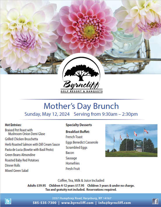 Mother's Day Brunch near East Aurora, NY - Byrncliff Golf Resort
