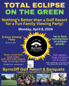 2024 Solar Eclipse event flyer Byrncliff Golf Resort April 8 2024