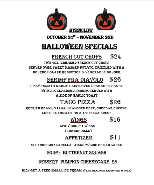 halloween specials, Byrncliff Golf Resort 2024