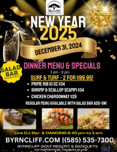 Restaurant 2024 New Year's Eve celebration, Byrncliff Golf Resort & Banquets, Varysburg, NY