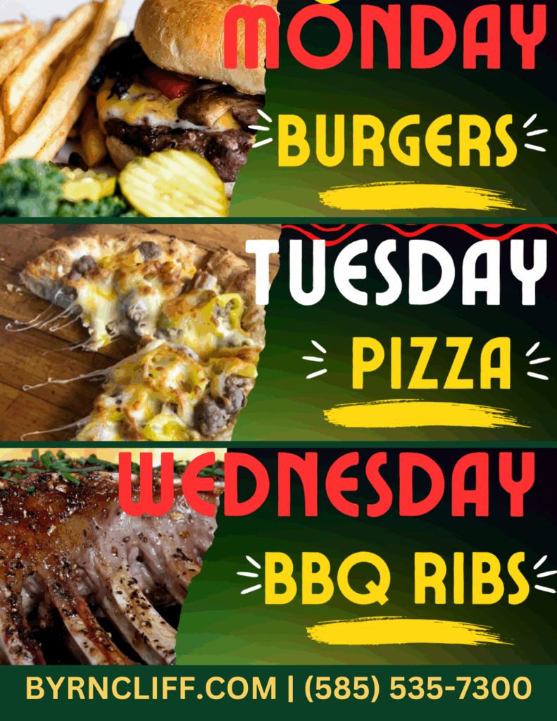 Byrncliff Restaurant, weekly features 2025