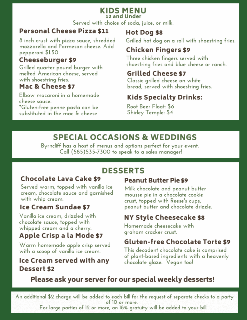 Byrncliff Restaurant Menu Summer 2025 page 4