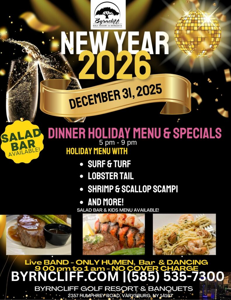 2025 new year's eve Restaurant Byrncliff Golf Resort, Wyoming County NY