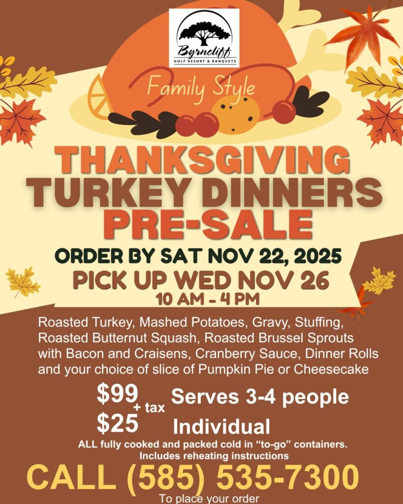 Thanksgiving Turkey Dinners Pre-Sale, near East Aurora NY - Byrncliff