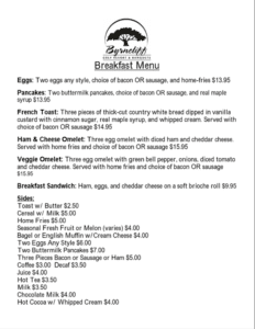 2026 Breakfast Menu, Byrncliff Resort