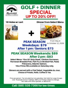 2026 golf & dinner special, Byrncliff Golf Resort, Buffalo, NY
