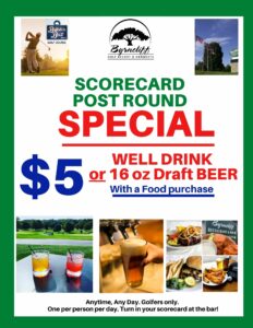 post round golf drink special, byrncliff golf resort