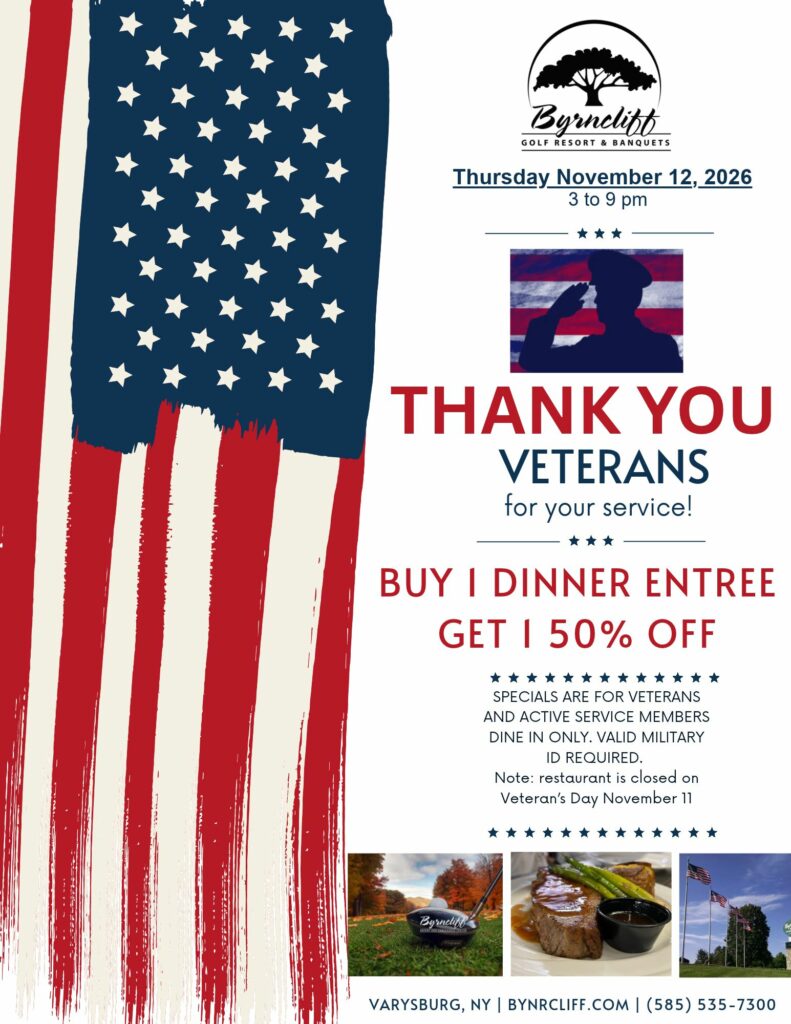Thank You Veterans 2026, thurs Nov 12, 2026 Byrncliff golf resort